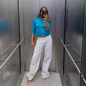 NWT ZARA BLUE SMOOTH KNIT CARDIGAN